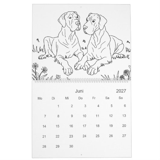 Große Dänische 18-Monate-Färbung Personalisiert Kalender (Jun 2027)