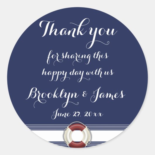 Große Dankbarkeit Blue Nautical Wedding Stickers (Vorderseite)