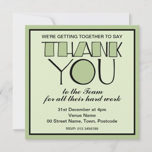 Große Dankeschön Grün Vielen Dank Team Einladung (Vorderseite)