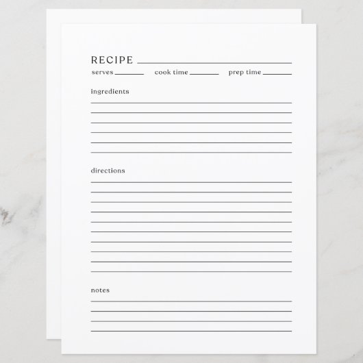 Größe des Minimalistischen Rezeptseitenschreibens  (Vorne/Hinten)