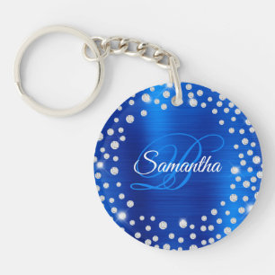 Große Diamant-Konfetti Royal Blau Folie Monogramm Schlüsselanhänger