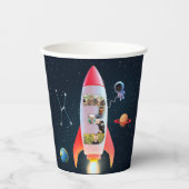 Große Drei mit Fotos | Space Rocket 3. Birthda Pappbecher (Vorderseite)