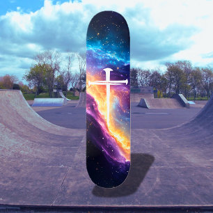 Große Drei Nägel Kreuz Lila Galaxie Christlich Skateboard