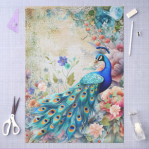 Große elegante Pfaue & Florals Dekoupage Seidenpapier