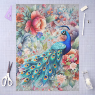Große elegante Pfaue & Florals Dekoupage Seidenpapier