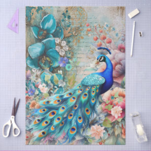Große elegante Pfaue & Florals Dekoupage Seidenpapier