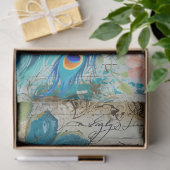 Große elegante Pfaue, Florals & Script Decoupage Seidenpapier (Geschenk)