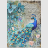 Große elegante Pfaue, Florals & Script Decoupage Seidenpapier (Vorderseite)