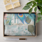 Große elegante Pfaue, Florals & Script Decoupage Seidenpapier (Geschenk)