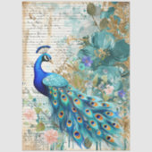 Große elegante Pfaue, Florals & Script Decoupage Seidenpapier (Vorderseite)