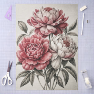 Große elegante Pfingstrosen Möbel-Decoupage Seidenpapier