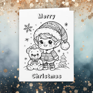 Große Elf und Teddy Bären Weihnachtsfarbe Me Karte