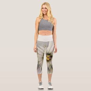 Große Elfenbein-Blume, abstrakte moderne fraktale Capri Leggings