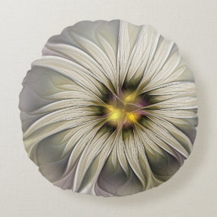 Große Elfenbein-Blume, abstrakte moderne fraktale Rundes Kissen