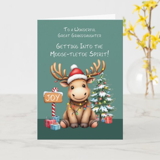 Große Enkeltochter Adorable Funny Moose Weihnachte Karte (Gelbe Blume)
