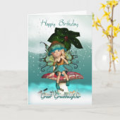 Große Enkeltochter, Niedliche Fantasiewelt Geburts Karte (Gelbe Blume)