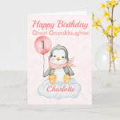 Große Enkeltochter Penguin Happy 1. Geburtstag Karte (Gelbe Blume)