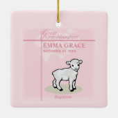 Große Enkeltochter Taufe Pink Girl Lamb Keramikornament (Rückseite)
