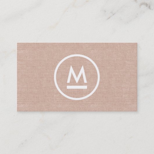 Große erste moderne Monogramm auf Beige Linen Visitenkarte (Vorderseite)