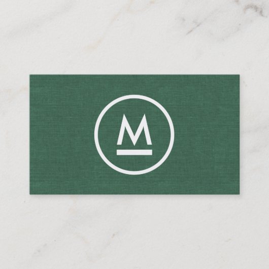 Große erste moderne Monogramm auf Grünleinen Visitenkarte (Vorderseite)
