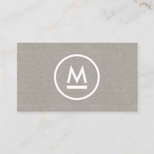 Große erste moderne Monogramm auf Taupe Linen Visitenkarte (Vorderseite)