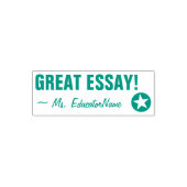 "GROSSE ESSAY!" + Lehrername Kautschuk-Briefmarke Permastempel (Design)
