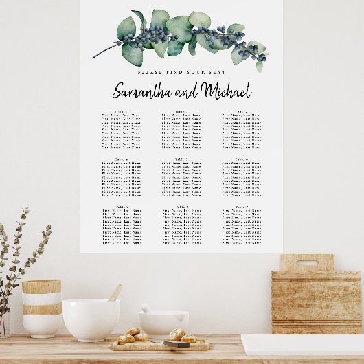 Große Eukalyptus Berry 9-Tisch-Sitzkarte Poster (Küche)