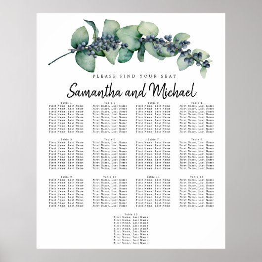 Große Eukalyptus-Botanische 13-Tisch-Sitzkarte Poster (Vorne)