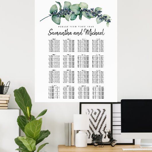 Große Eukalyptus-Botanische 16-Tisch-Sitzkarte Poster (Heimbüro)