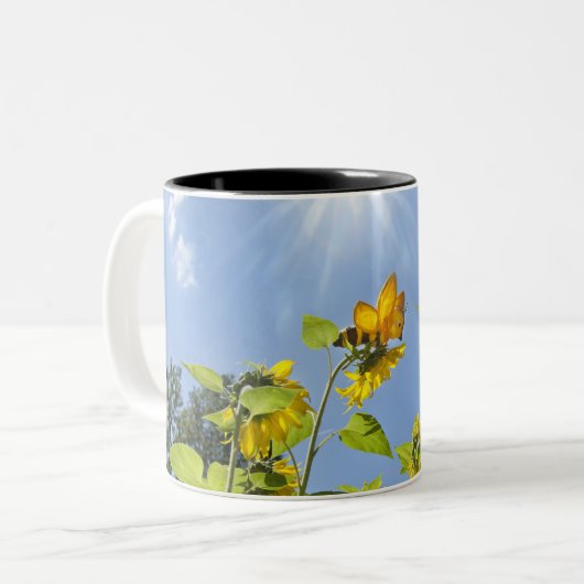 große Extrabiene auf Sonnenblume Zweifarbige Tasse (Vorderseite Links)