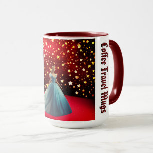 Große farbenfrohe Sterne auf einem dunkelroten Hin Tasse