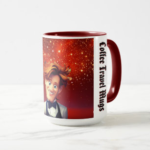 Große farbenfrohe Sterne auf schimmerndem rotem Hi Tasse