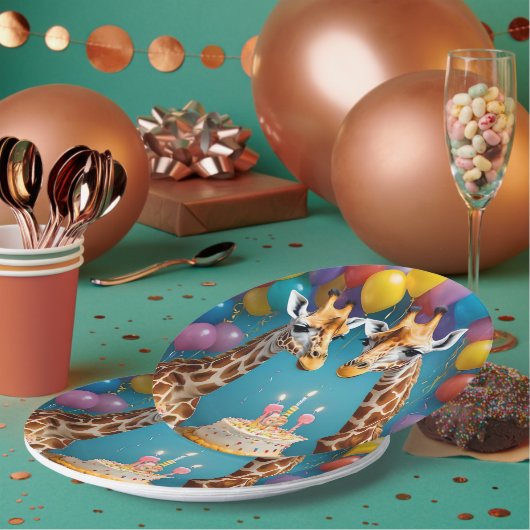 **"Große Feiern: Geburtstagsbash einer Giraffe"** Pappteller (Multi)