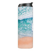 Große, feine blaue Monogramm, Strand-Szene Thermosbecher (Nach links gedreht)