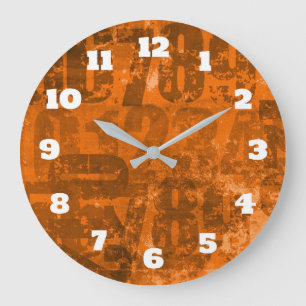 Große fette Zahlen auf brauner Orangengrunge Textu Wanduhr