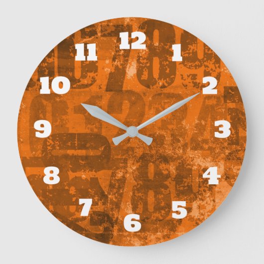 Große fette Zahlen auf brauner Orangengrunge Textu Wanduhr (Vorderseite)