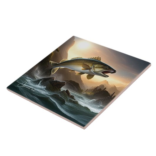 Große Fische, die in Rapids ausbrechen Fliese (Seite)