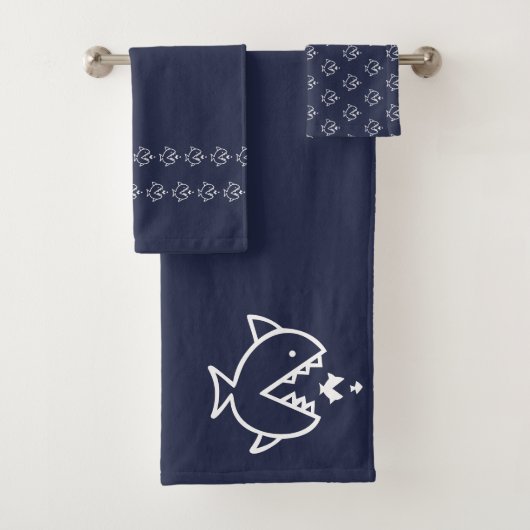 Große Fische kleiner Fisch Ozean Blau Weiß Badhandtuch Set (Insitu)