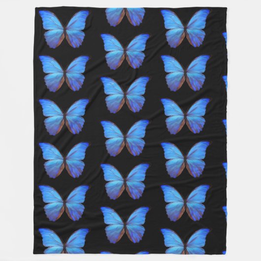 Große Fleece Blanket Blau Schmetterlinge/Schwarz (Vorderseite)