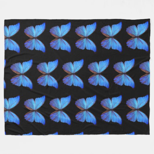Große Fleece Blanket Blau Schmetterlinge/Schwarz (Vorderseite (Horizontal))