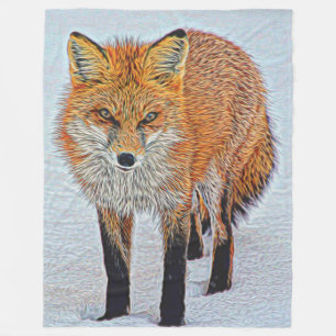 Große Fleece-Blanket mit schönem Fox-Kunstwerk Fleecedecke