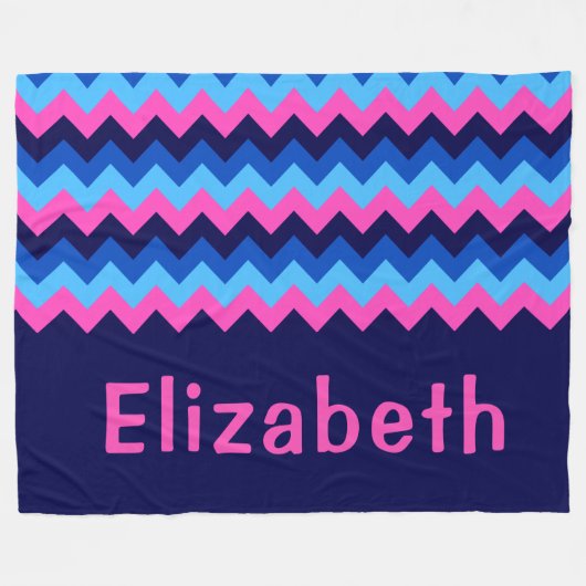 Große Fleece-Decke mit blauem rosa Chevron-Monogra Fleecedecke (Vorderseite (Horizontal))