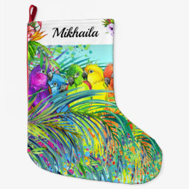 Große Fleece Tropische Vögel Weihnachten Strumpf Großer Weihnachtsstrumpf