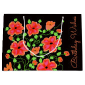 Große Flower Birthday Bag Black and Coral Geschenktüte (Vorderseite)