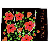 Große Flower Birthday Bag Black and Coral Geschenktüte (Rückseite)