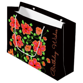 Große Flower Birthday Bag Black and Coral Geschenktüte