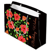 Große Flower Birthday Bag Black and Coral Große Geschenktüte (Rückseite Schrägansicht)