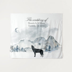 Große Foggy Mountains Aquarell Hochzeitsband Wandteppich