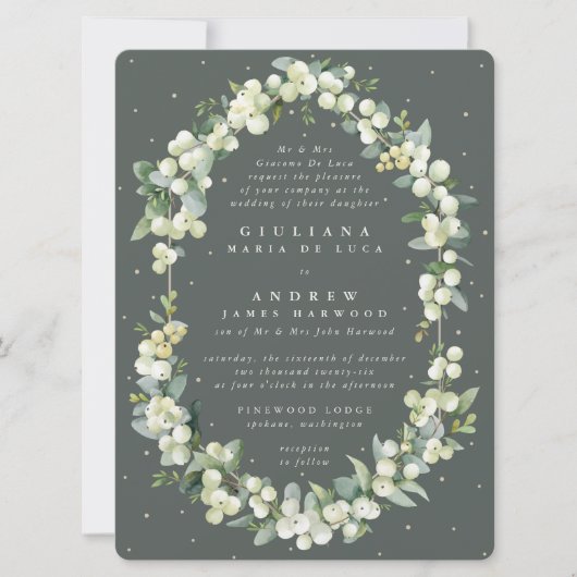 Große formale grüne Snowbere + Eukalyptus-Hochzeit Einladung (Vorderseite)