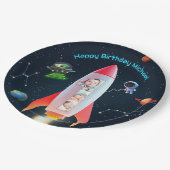 Große FotoCollage | Weltraumrakete 1. Geburtstag Pappteller (Schrägansicht)